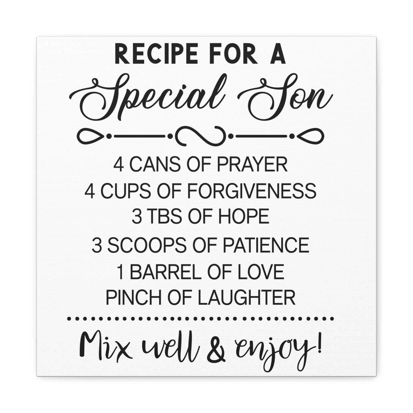 Special Son Recipe | Canvas Gallery Wrap | White Background