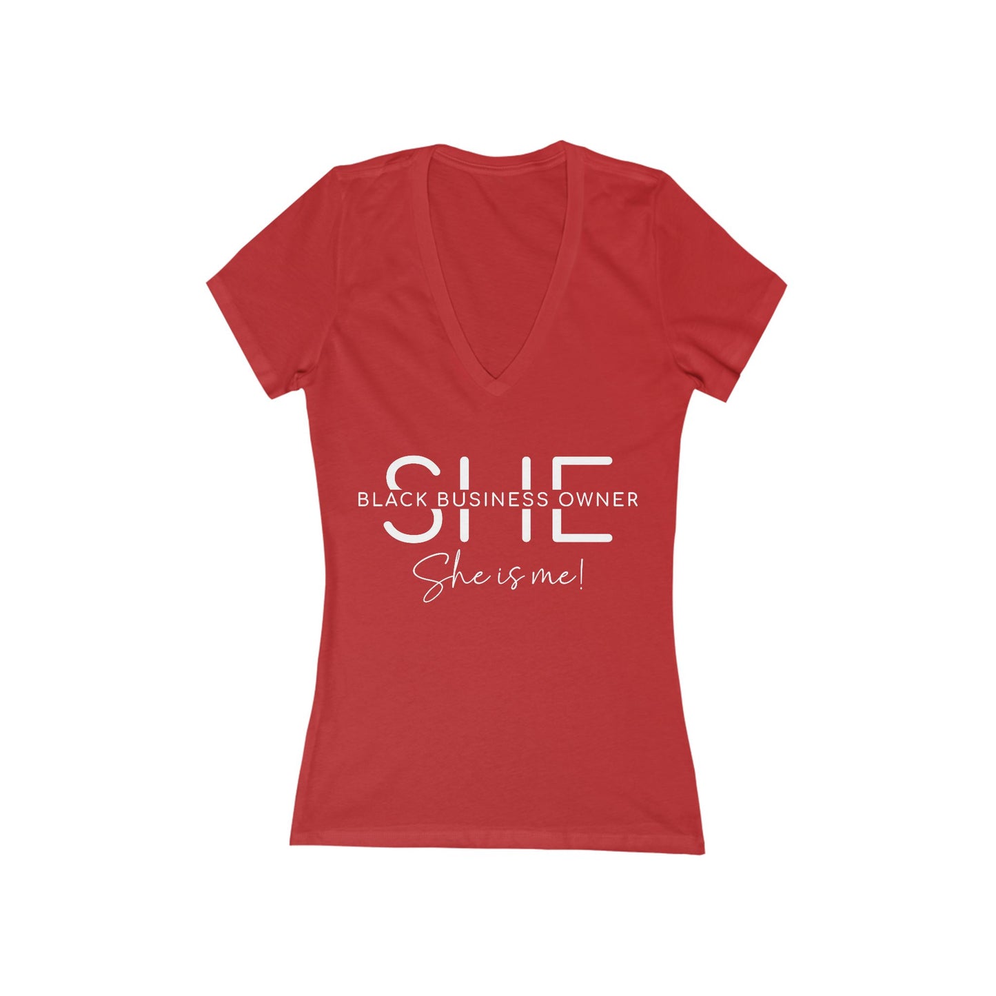 SHE IS ME | T-Shirt | White Font| Women's Short Sleeve Deep V-Neck T