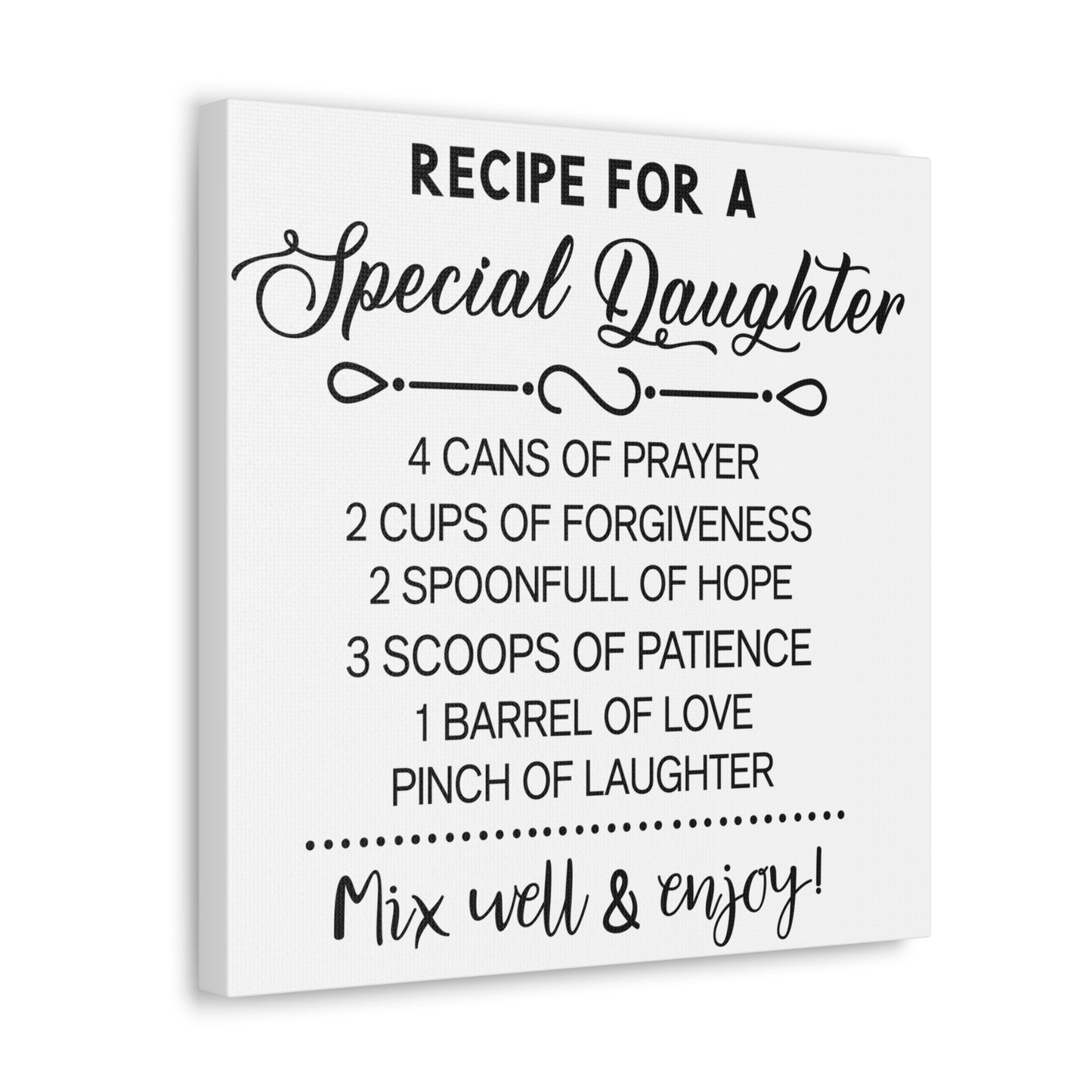 Special Daughter Recipe | Canvas Gallery Wrap | White Background