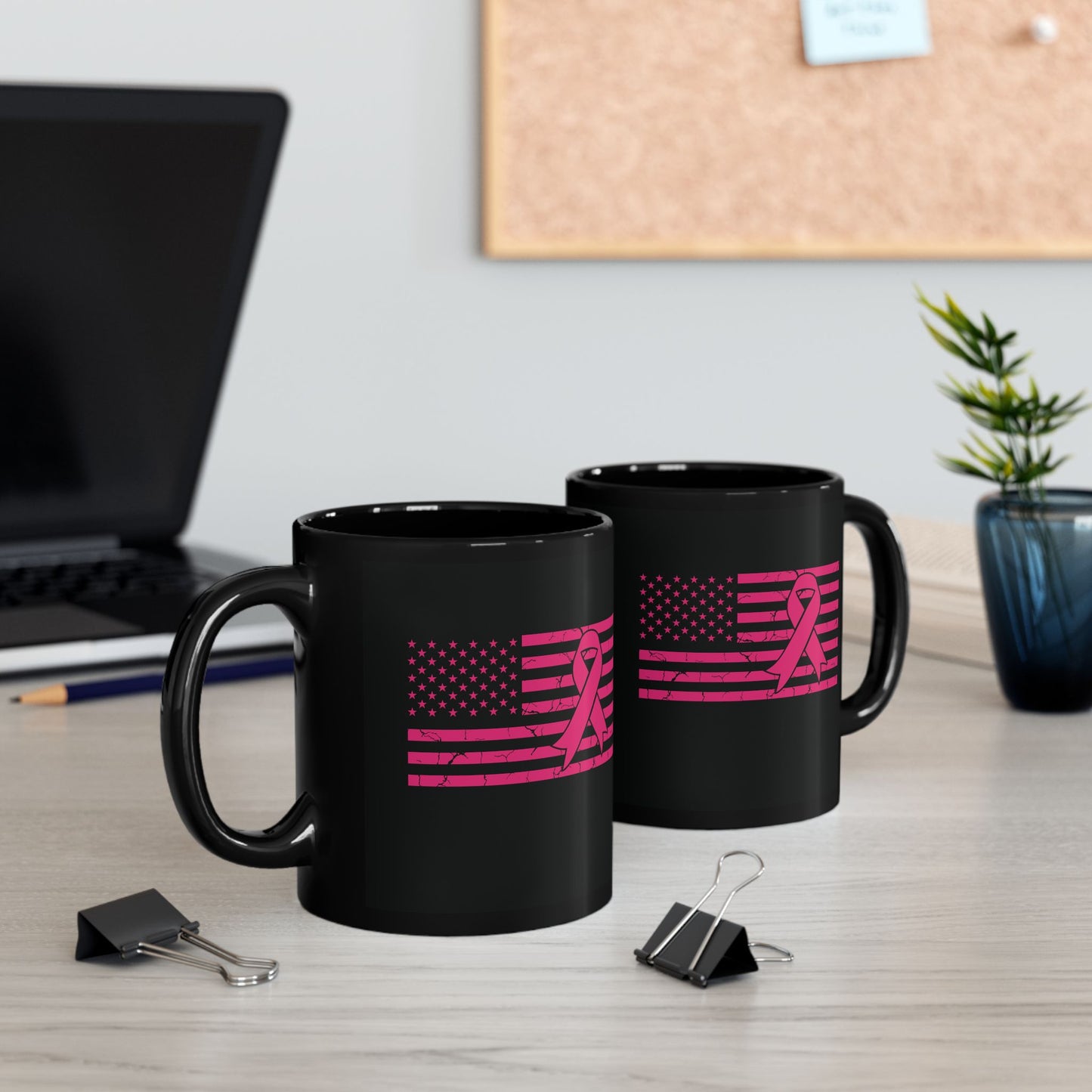 Fight Cancer Flag (Version 2) (Black Version) | Coffee & Tea Mug | 2-Sided Print| 11 Oz