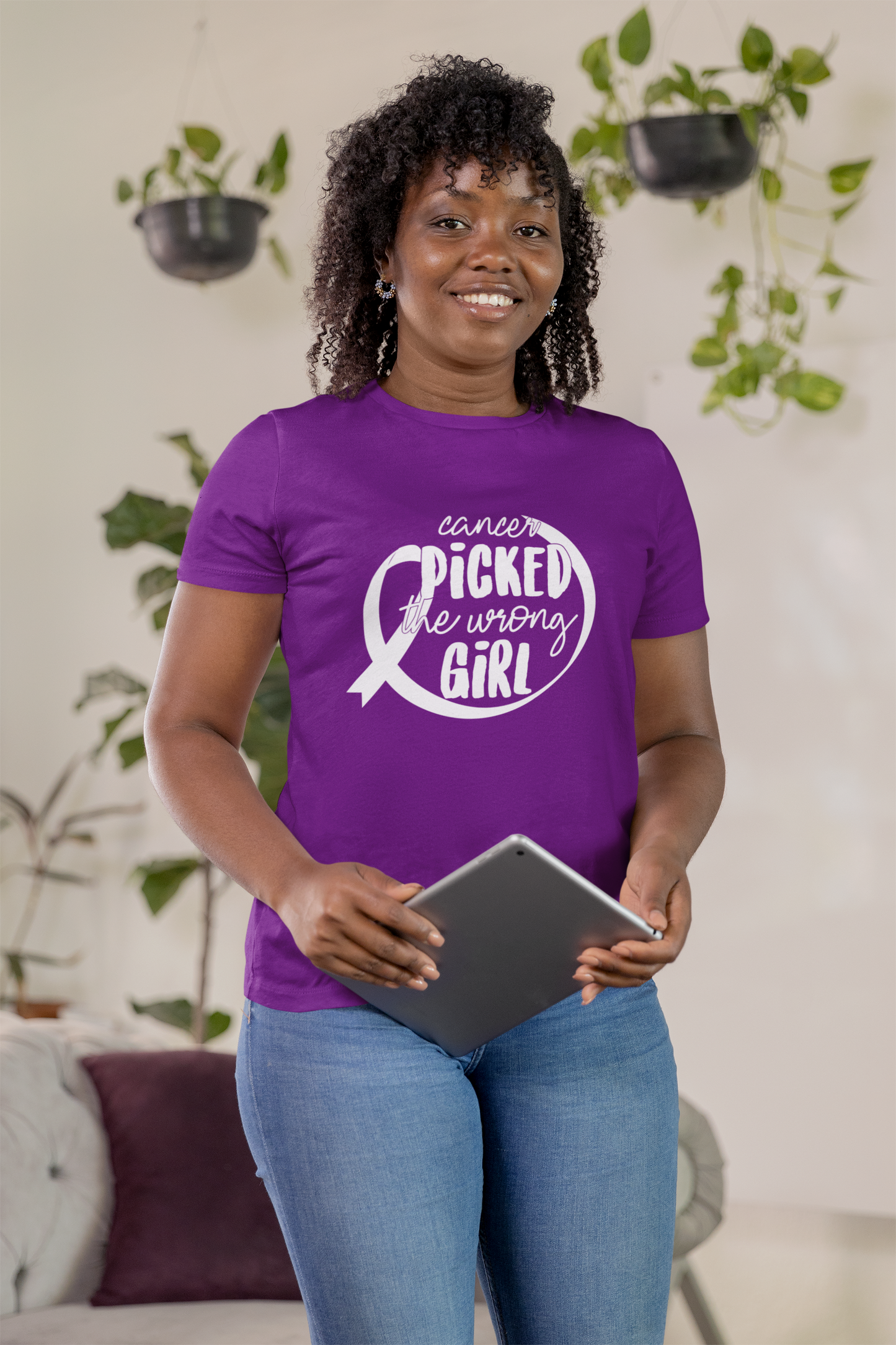 Cancer Picked The Wrong Girl (White) T-Shirt