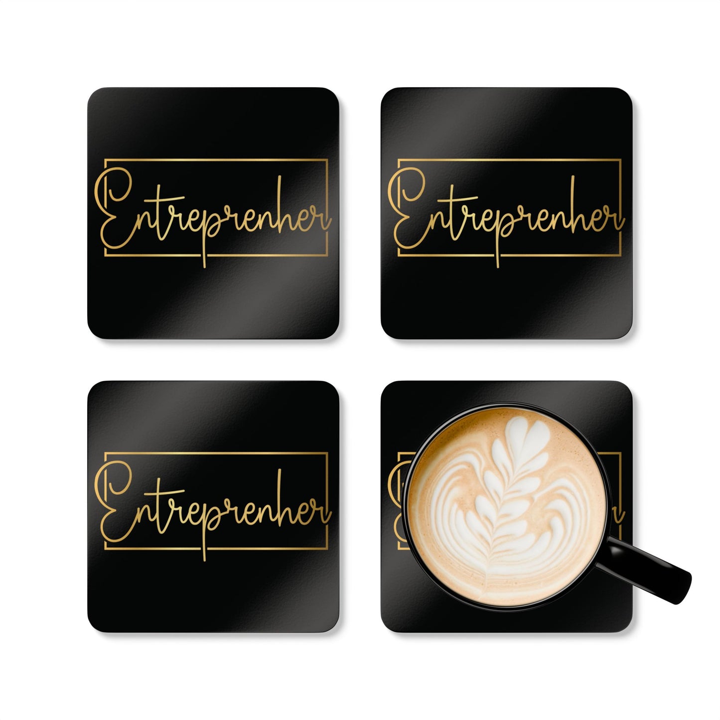 Entrepreneur | 4- Piece Corkwood Coaster Set| Black