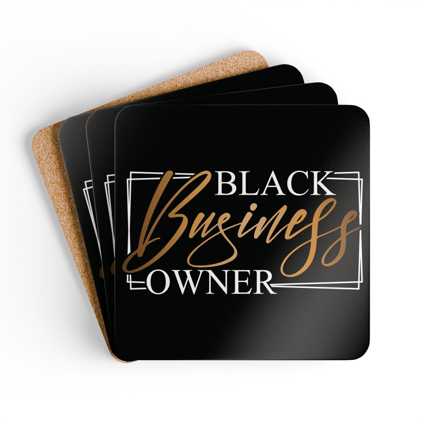 Black Business Owner | 4- Piece Corkwood Coaster Set| Black