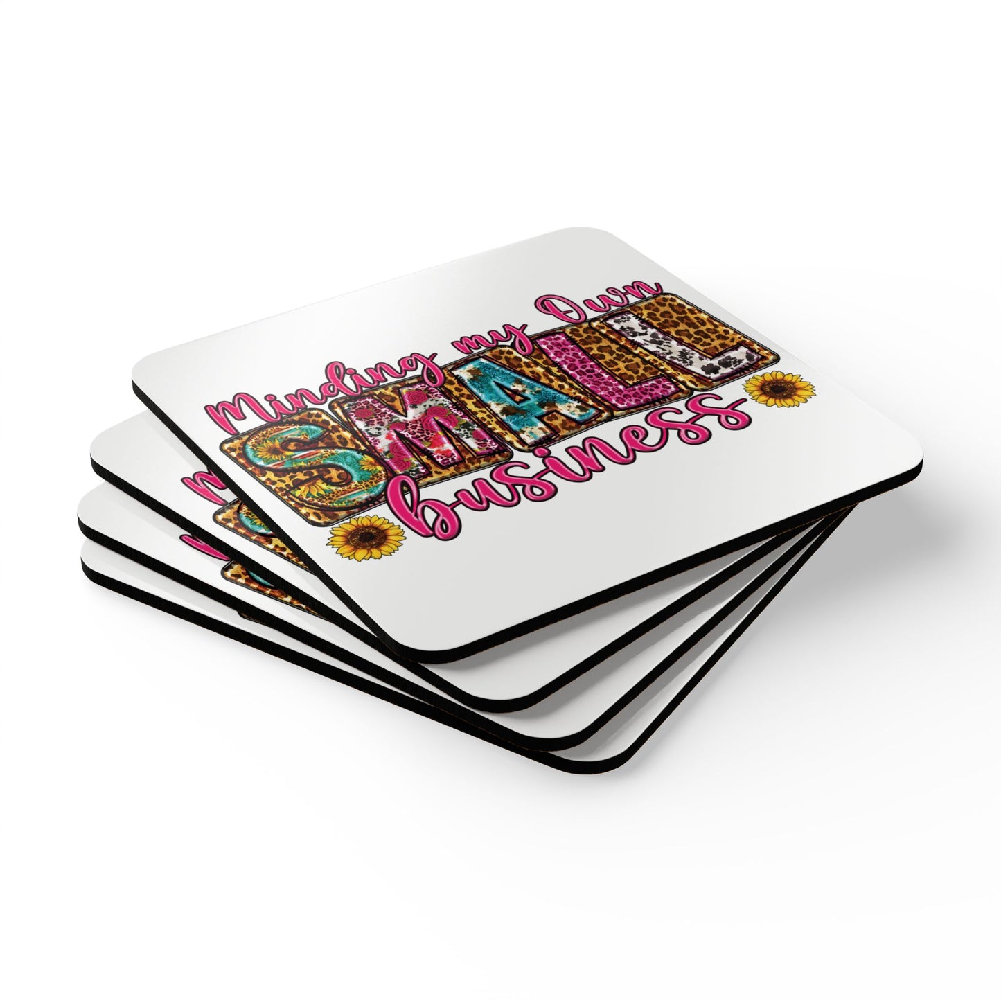 Minding My Own Business |4- Piece Corkwood Coaster Set| White