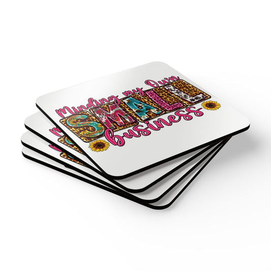 Minding My Own Business |4- Piece Corkwood Coaster Set| White