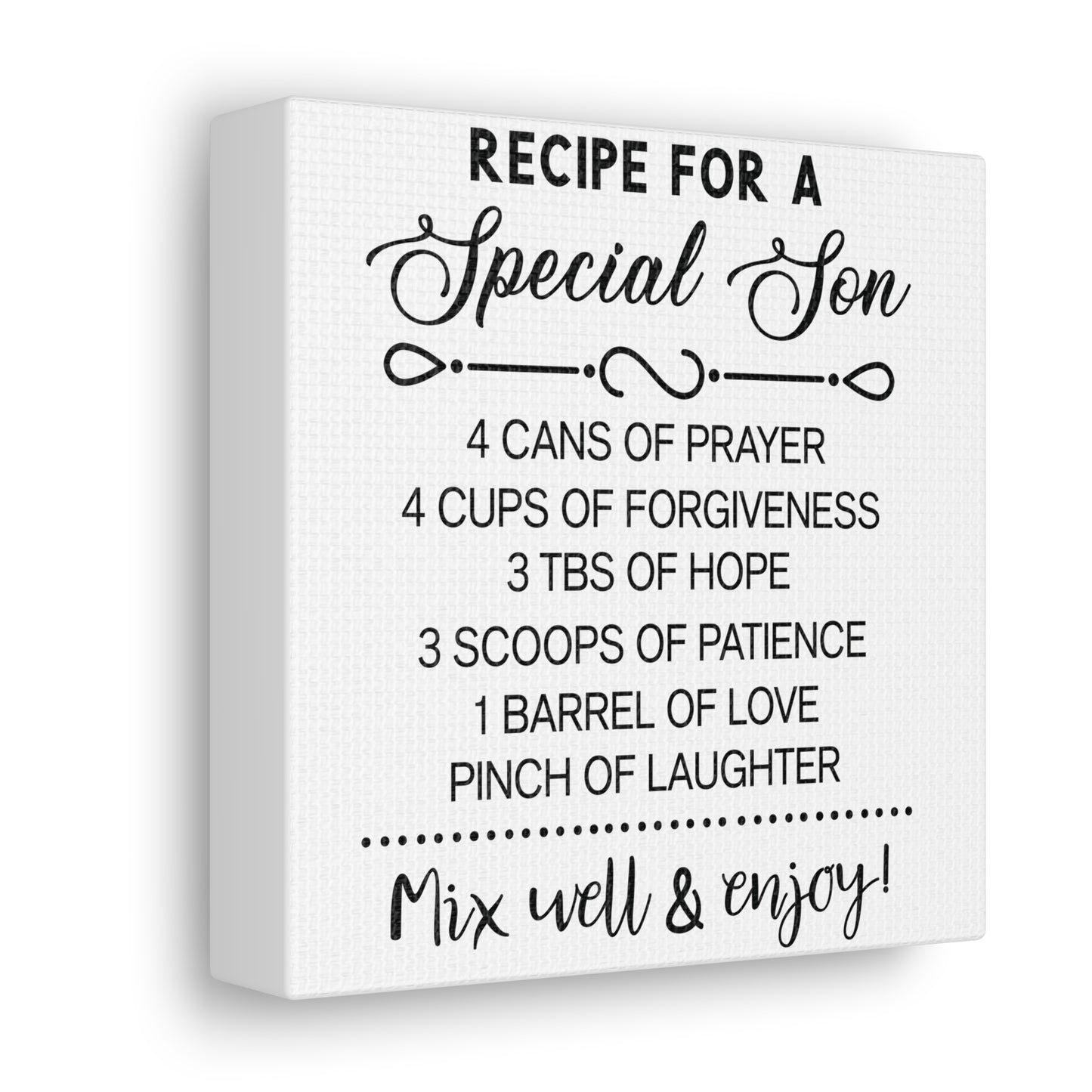 Special Son Recipe | Canvas Gallery Wrap | White Background