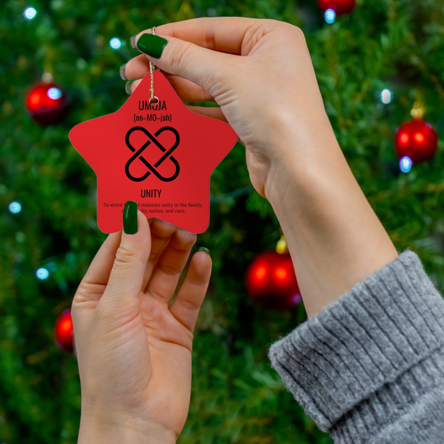 Umoja (Day 1) |Unity | Circle or Star Ornament | (Red) |