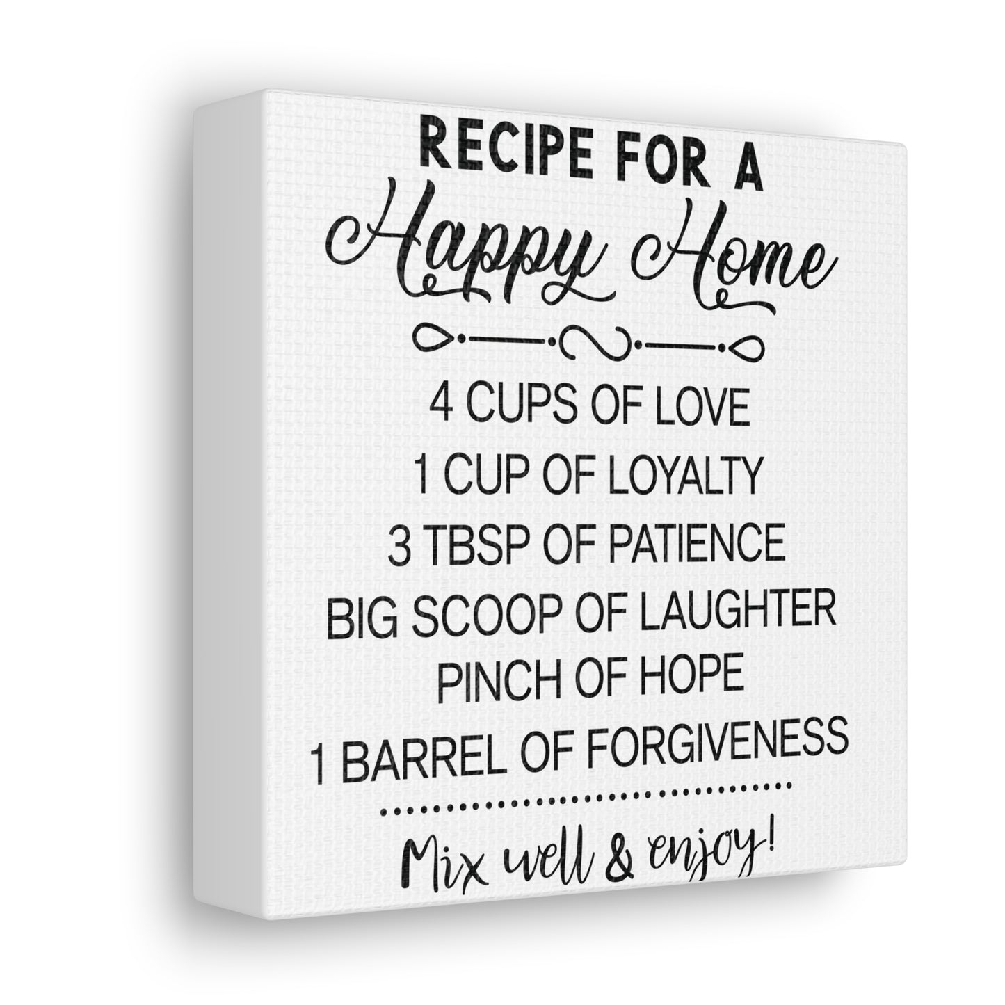 Happy Home Recipe | Canvas Gallery Wrap | White Background