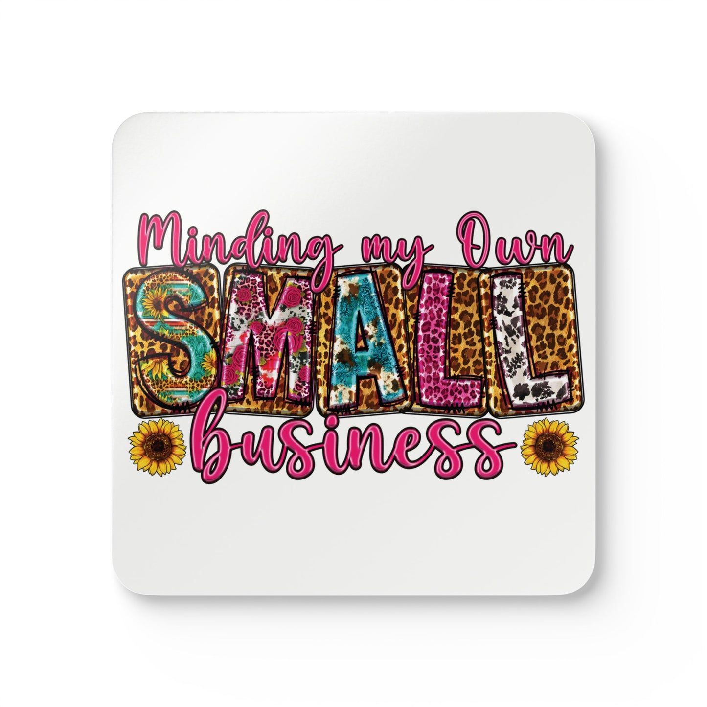 Minding My Own Business |4- Piece Corkwood Coaster Set| White