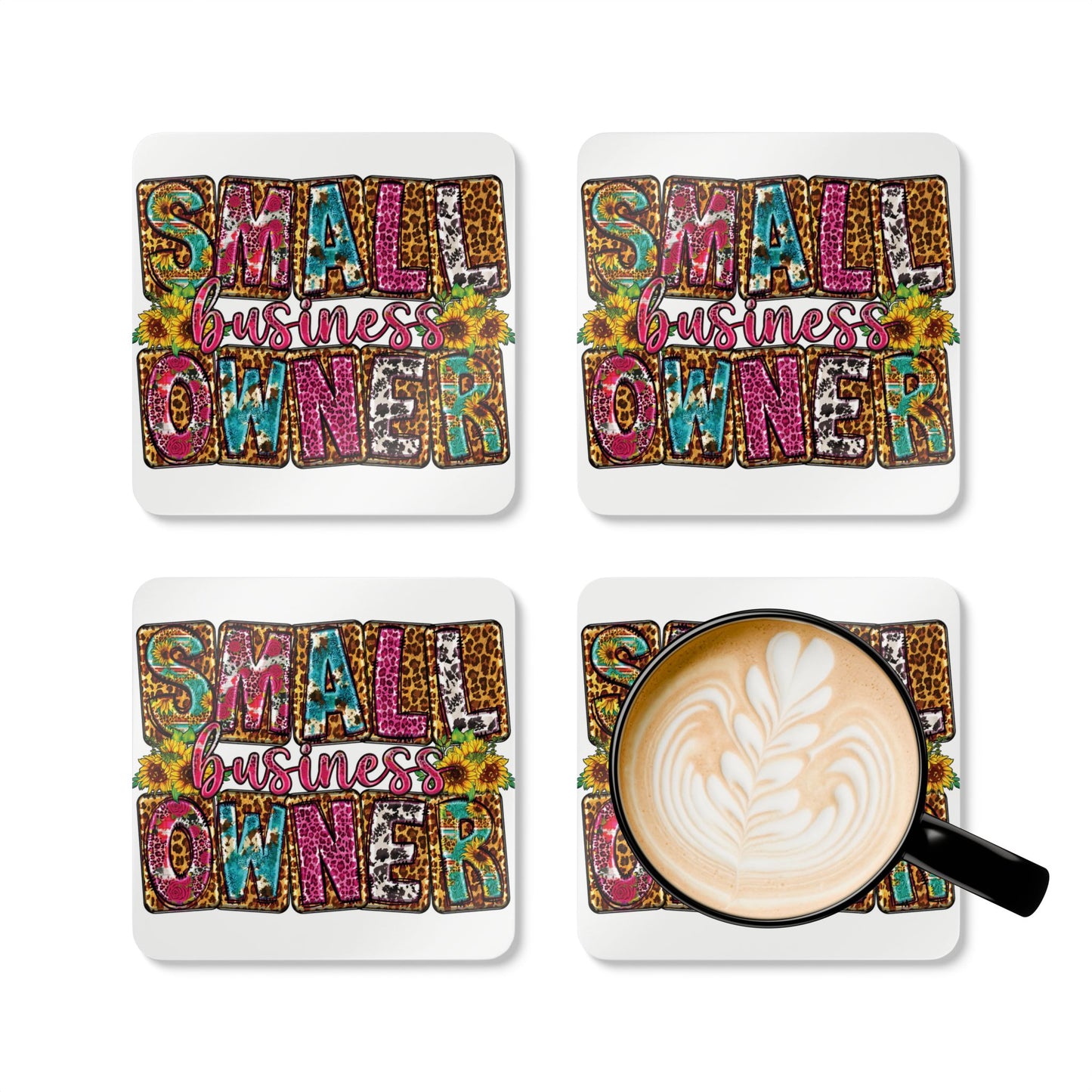 Small Business Owner |4- Piece Corkwood Coaster Set| White | Version 2