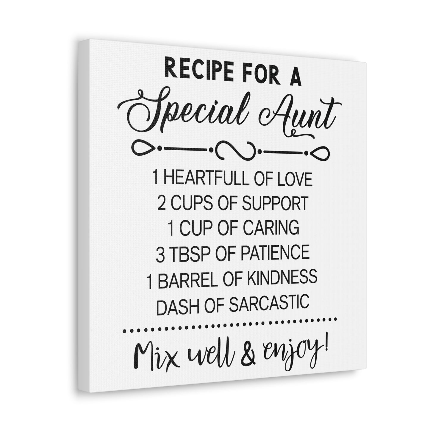 Special Aunts Recipe | Canvas Gallery Wrap | White Background