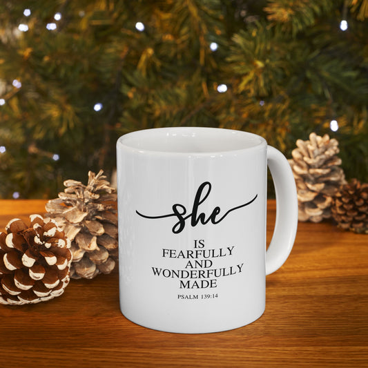 She Is (Version 2) | 11oz Mug| White |Psalms 139.14