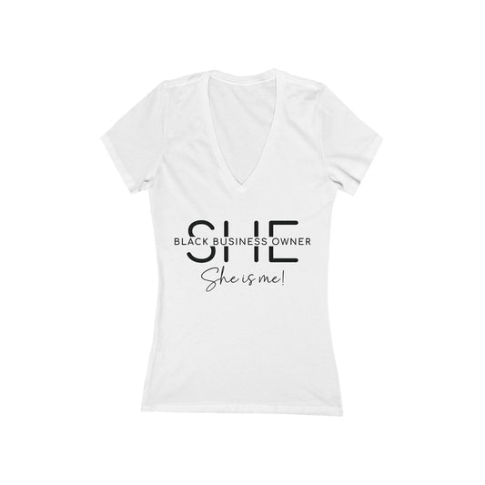 SHE IS ME | T-Shirt | Black Font| Women's Short Sleeve Deep V-Neck T