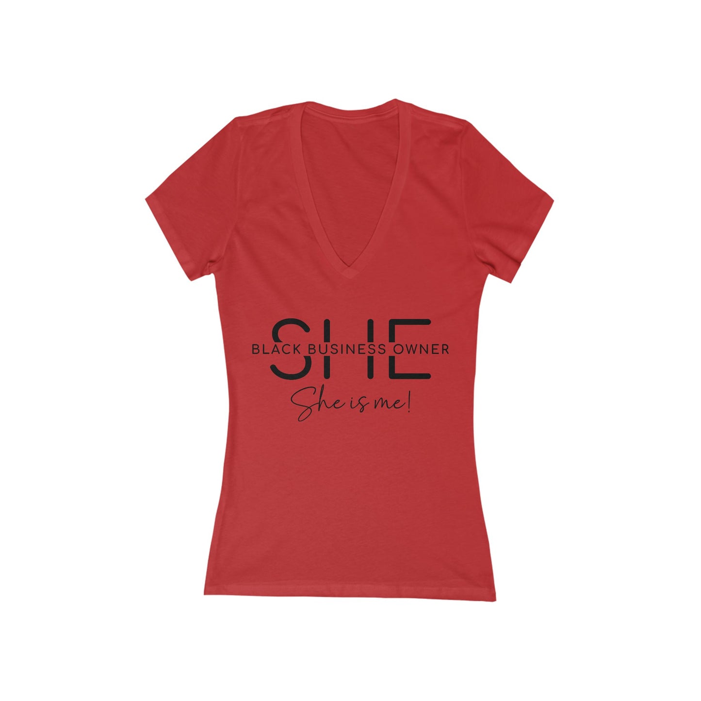 SHE IS ME | T-Shirt | Black Font| Women's Short Sleeve Deep V-Neck T