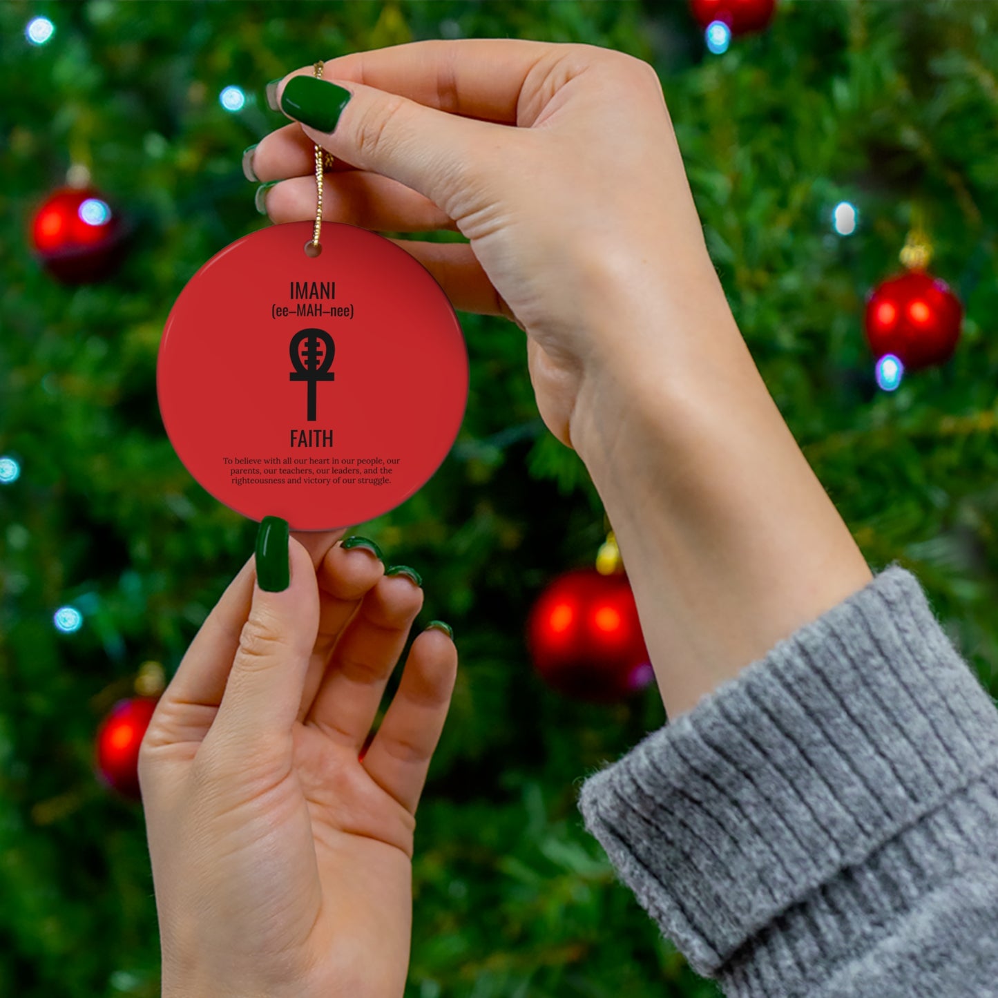 Imani (Day 7) Faith | Ornament | Circle or Star Ornament | (Red) |
