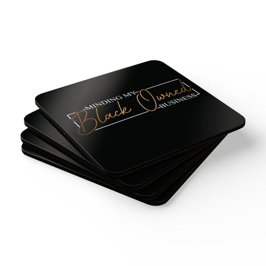 Minding My Black Owned Business | 4- Piece Corkwood Coaster Set| Black | Version 2