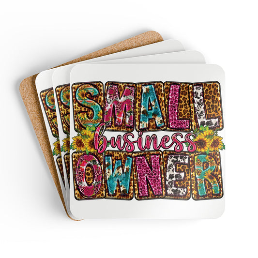 Small Business Owner |4- Piece Corkwood Coaster Set| White | Version 2