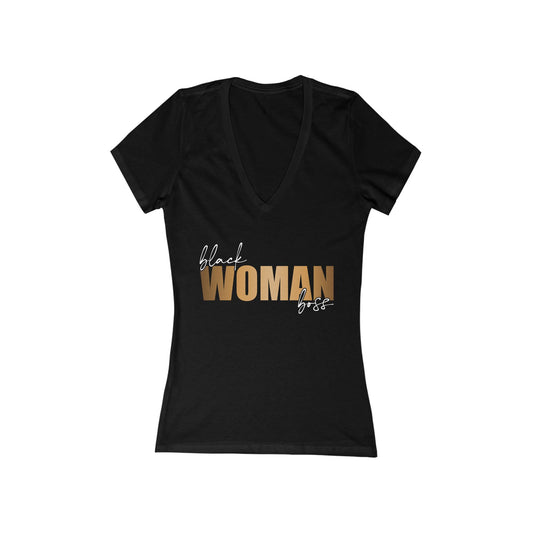Black Woman Boss| Women's Short Sleeve Deep V-Neck T
