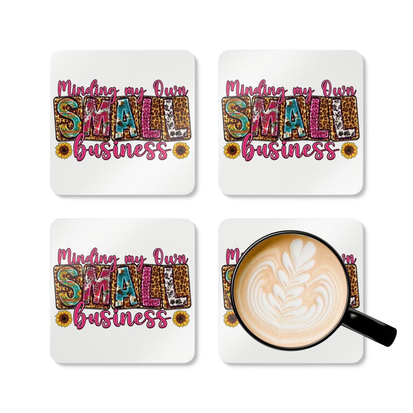 Minding My Own Business |4- Piece Corkwood Coaster Set| White