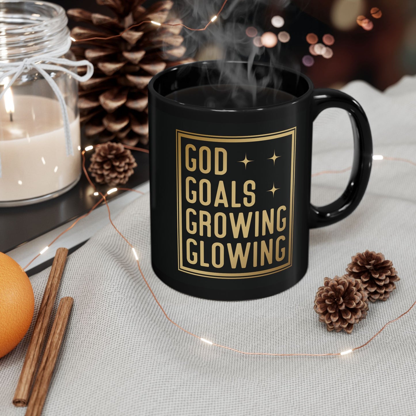 God Goals Growing Glowing | 11oz Mug| Black