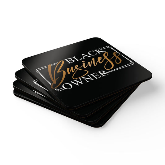 Black Business Owner | 4- Piece Corkwood Coaster Set| Black