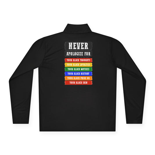 Never Apologize For…| Version 2| Quarter Zip Pullover| 2-Sided Print